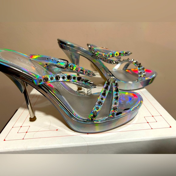 Alexander McQueen Punk Stud Holographic  Leather Platform Stilettos - Picture 6 of 10